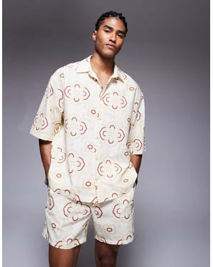 ASOS DESIGN co-ord oversized shirt with geo print in beige