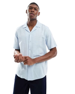 ONLY & SONS boxy fit revere collar shirt in light blue