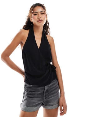 ASOS DESIGN sleeveless wrap tie side top in black