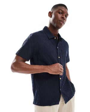 Farah finn short sleeve textured shirt in navy