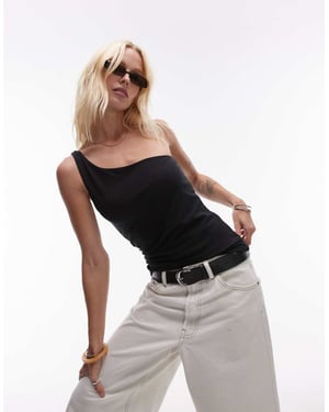Topshop premium one shoulder top in black
