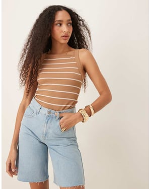 ASOS DESIGN seamless sculpting square neck top in camel stripe