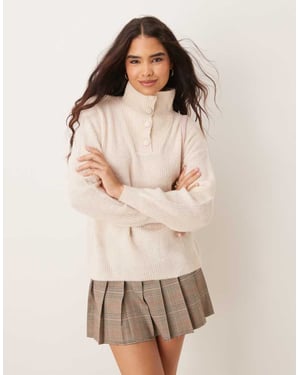 JDY button detail high neck knitted jumper in stone