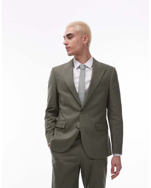 Topman single breasted linen blend blazer in khaki
