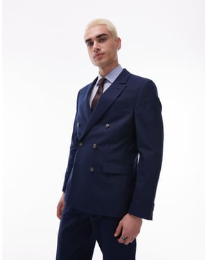 Topman double breasted linen blend blazer in navy