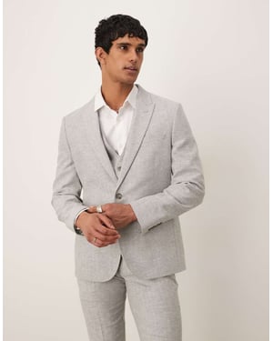 ASOS DESIGN linen cotton blend slim suit jacket in grey herringbone