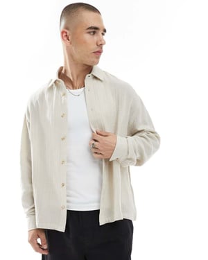 ASOS DESIGN cheesecloth textured regular shirt in stone