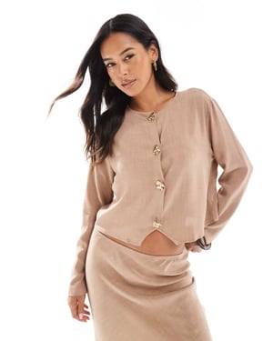 ASOS DESIGN linne-look kort koordinerad knapp-fram topp i sten