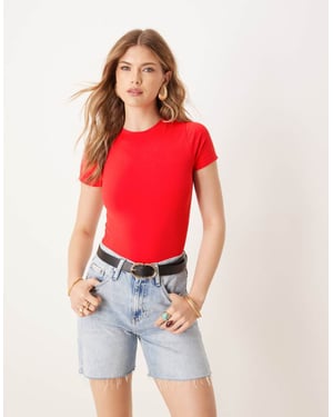 ASOS DESIGN seamless crew neck bodysuit in bright red