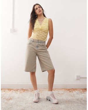 Reclaimed Vintage lace tie detail tank in butter yellow