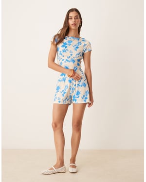 ASOS DESIGN mini short set i gul och blå blommig print