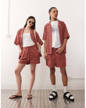 Återvunnen vintage unisex kordshorts i rosa