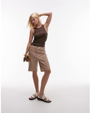 Topshop lös passform denim shorts i tan rand