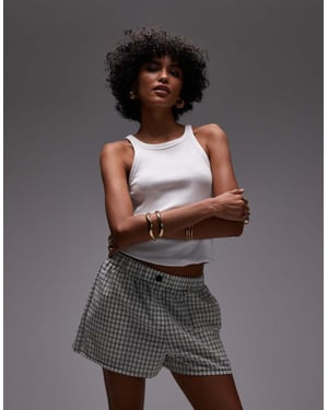 Topshop dra-på krinklad texturerad boxertrosa i mono rutigt
