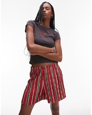 Topshop randig plisserad vida shorts i röd