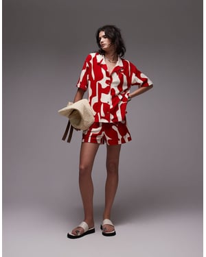 Topshop abstrakt mönster frotté shorts set i röd
