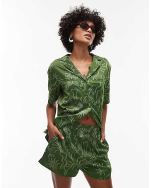 Topshop co ord satin palmträdshorts i grön
