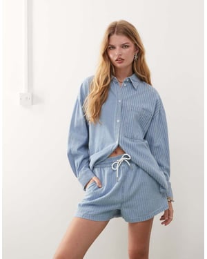 Nosy May denimshorts i ljusblå randig koordinerad set