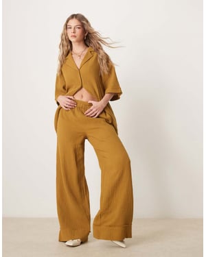 ASOS DESIGN cheesecloth byxor med rå kantdetalj i olivgrön