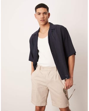 ASOS DESIGN smarta rak linneblandning chinoshorts med framfåll i sten
