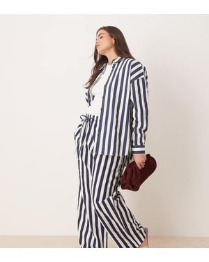 ASOS DESIGN Curve linne-look byxor med midja i marinrandig koord