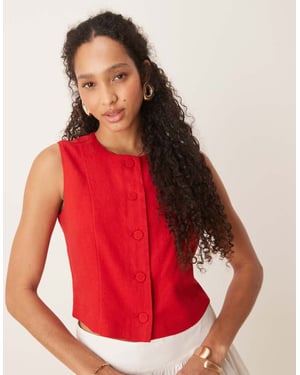 Abercrombie & Fitch linen high neck cropped vest in red