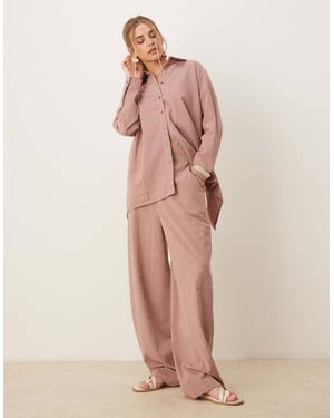 ASOS DESIGN seersucker relaxed pull on trousers co-ord in mink