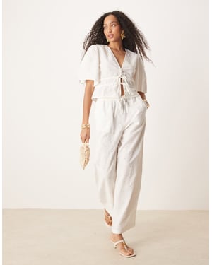 ASOS DESIGN pull on floral embroidery trousers co-ord in off white