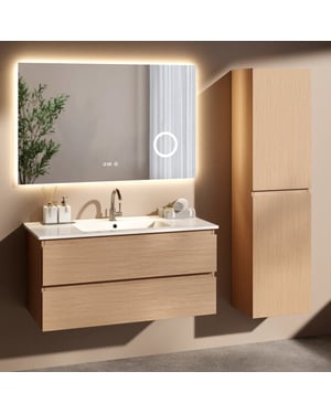 Mirlux Badkamermeubelset liora 100cm licht eiken wastafel wit