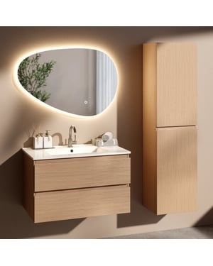 Mirlux Badkamermeubelset avello 80cm licht eiken wastafel wit