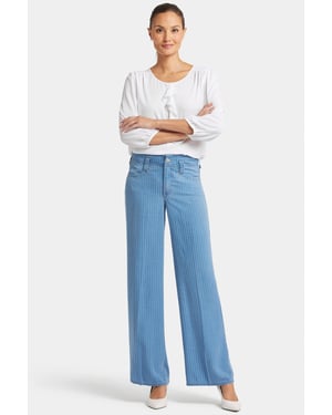 High Rise Teresa Wijde Pijpen Jeans Lichtblauw Gestreepte Premium Denim