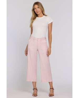 Wijd Been Cargo Capri Broek In Stretch Linnen