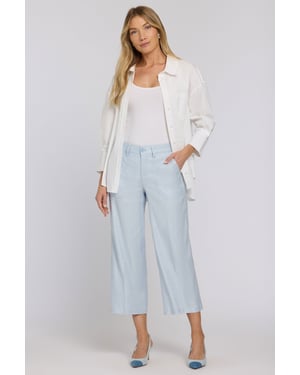 Wijd Been Cargo Capri Broek In Stretch Linnen