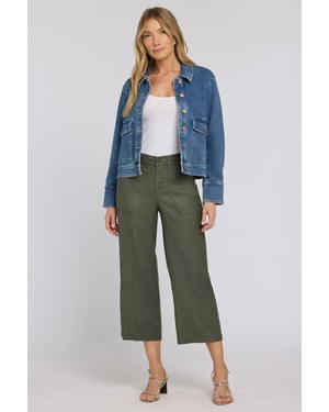 Wijd Been Cargo Capri Broek In Stretch Linnen