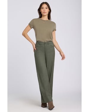 5 Pocket Wijde Pantalon In Stretch Linnen Met Super Hoge Taille