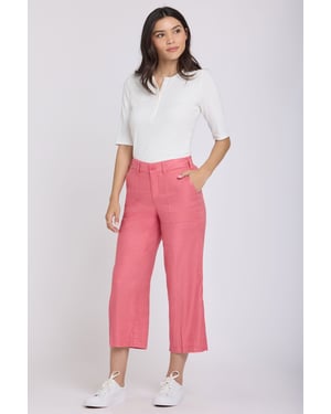 Wijd Been Cargo Capri Broek In Stretch Linnen