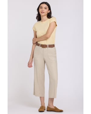 Wijd Been Cargo Capri Broek In Stretch Linnen