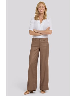 5 Pocket Wijde Pantalon In Stretch Linnen Met Super Hoge Taille