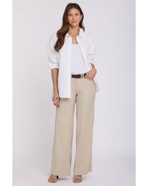 5 Pocket Wijde Pantalon In Stretch Linnen Met Super Hoge Taille