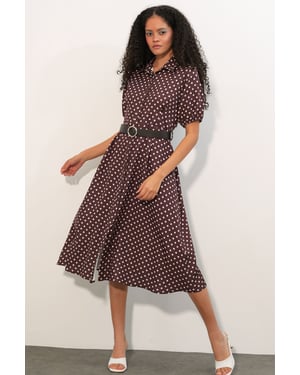 Gestipte Midi Hemdress met Ceintuur