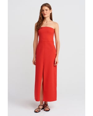 Strapless Aansluitende Midi-jurk met Splits