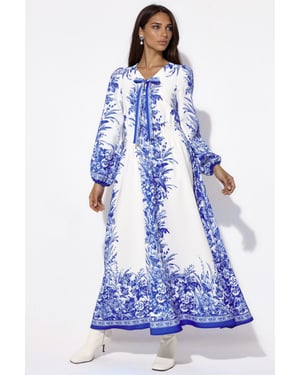 Gedrukte V-hals Maxi Jurk met Strikdetail