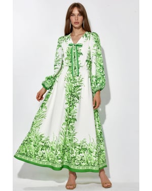 Geprinte V-hals Maxi Jurk Met Strikdetail