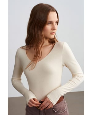 Slim Fit V-hals Ribbels Trui