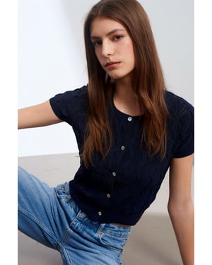 Dames Cropped Jacquard Knopen Cardigan