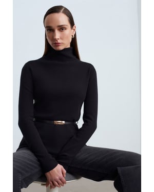 Women's Belted Turtleneck Knit Sweater