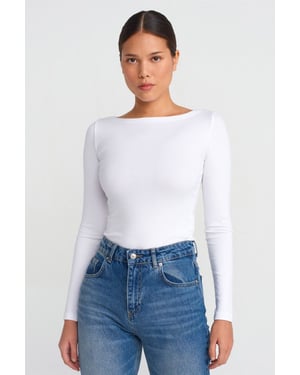 Kvinnors Slim-fit Båthalsad Blus med Långa Ärmar