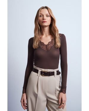 Slim Fit V-Hals Kant Blouse