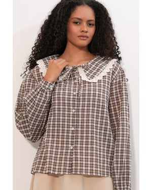 Dames Geruite Viscose Poplin Blouse