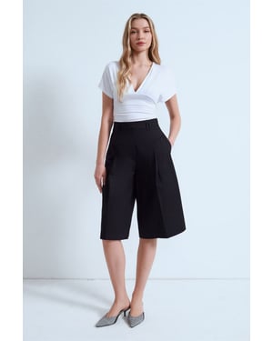 Hoge Taille Katoenen Poplin Capri Shorts